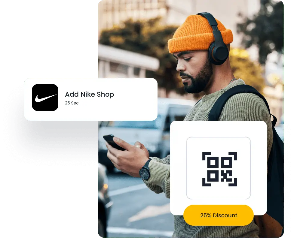 Person looking at phone with ads overlay